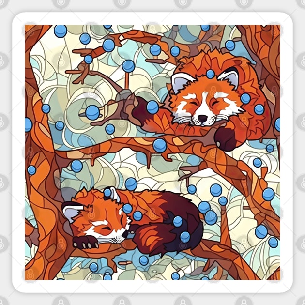 Two cute sleeping red pandas pattern 2 Sticker by etherElric